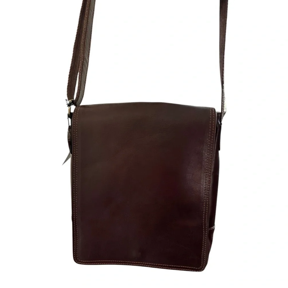 Old Angler Firenze Leather Satchel Bag For IPad Brown NWT